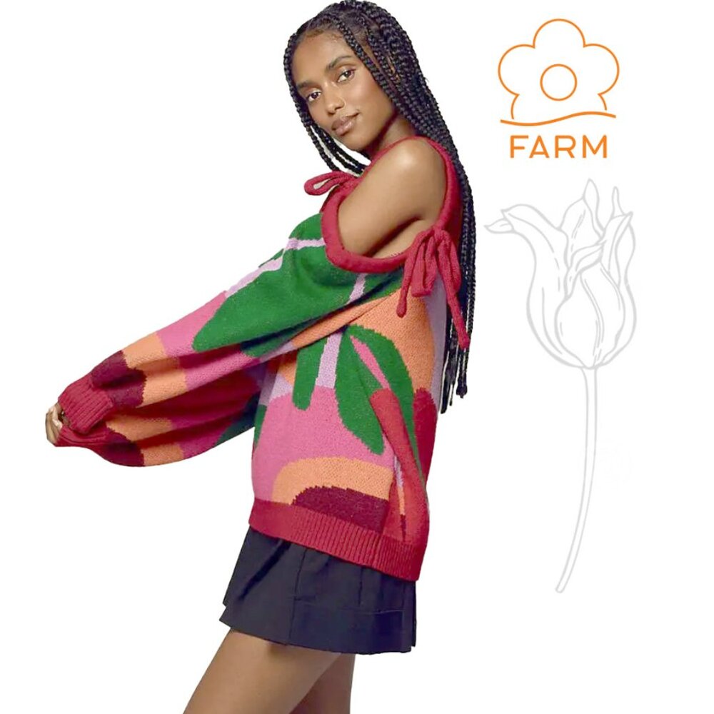 Farm Rio X Cold-Shoulder Crew Neck Sweater NWOT
